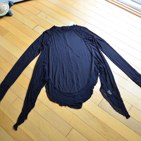 We The Free Women's XS Linen Blend Lace Trimmed Black Top Tee - Picture 1 of 14